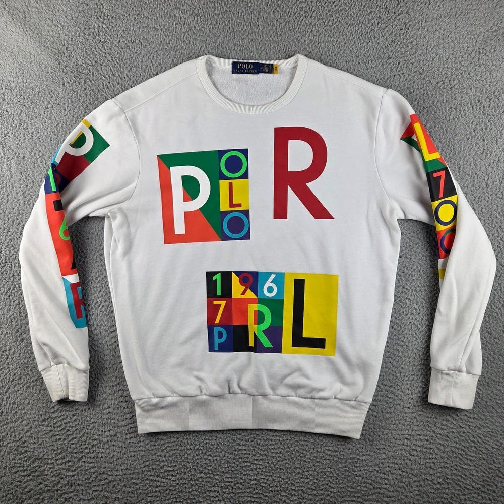 Polo Ralph Lauren Mens M White 1967 Graphic Logo Fleece Crewneck Sweatshirt